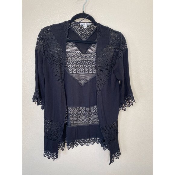 Moral Fiber Womens Black Lace Open-Front Cardigan M 100%‎ Rayon Lightweight - Picture 2 of 7